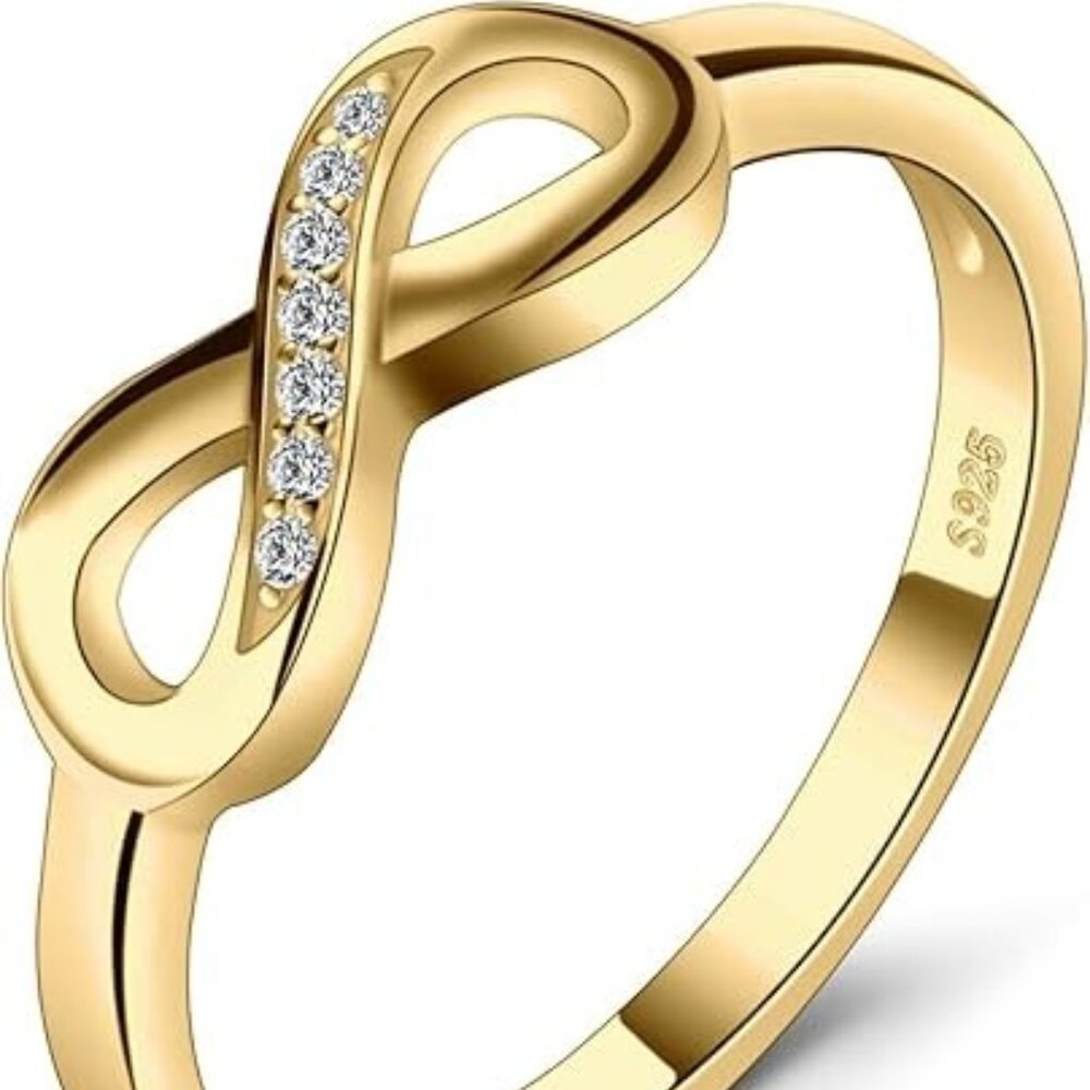 14k Gold Plated 925 Sterling Cubic Zirconia Infinity Forever Knot Ring